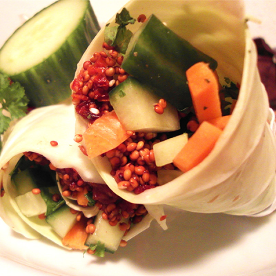 Wraps de chou et quinoa rouge